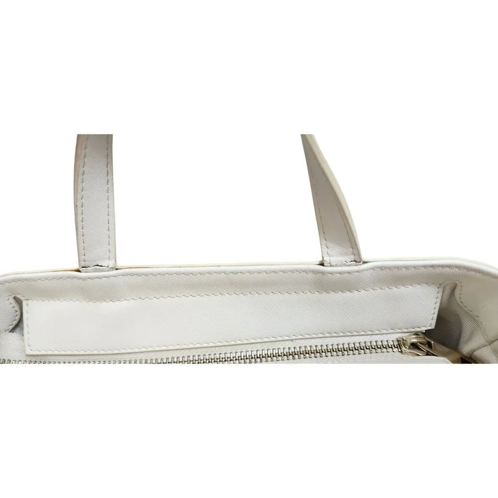 TDE White Structured Leather Tote Bag DT Logo Gold Hardware Crossbody Strap - Picture 8 of 16